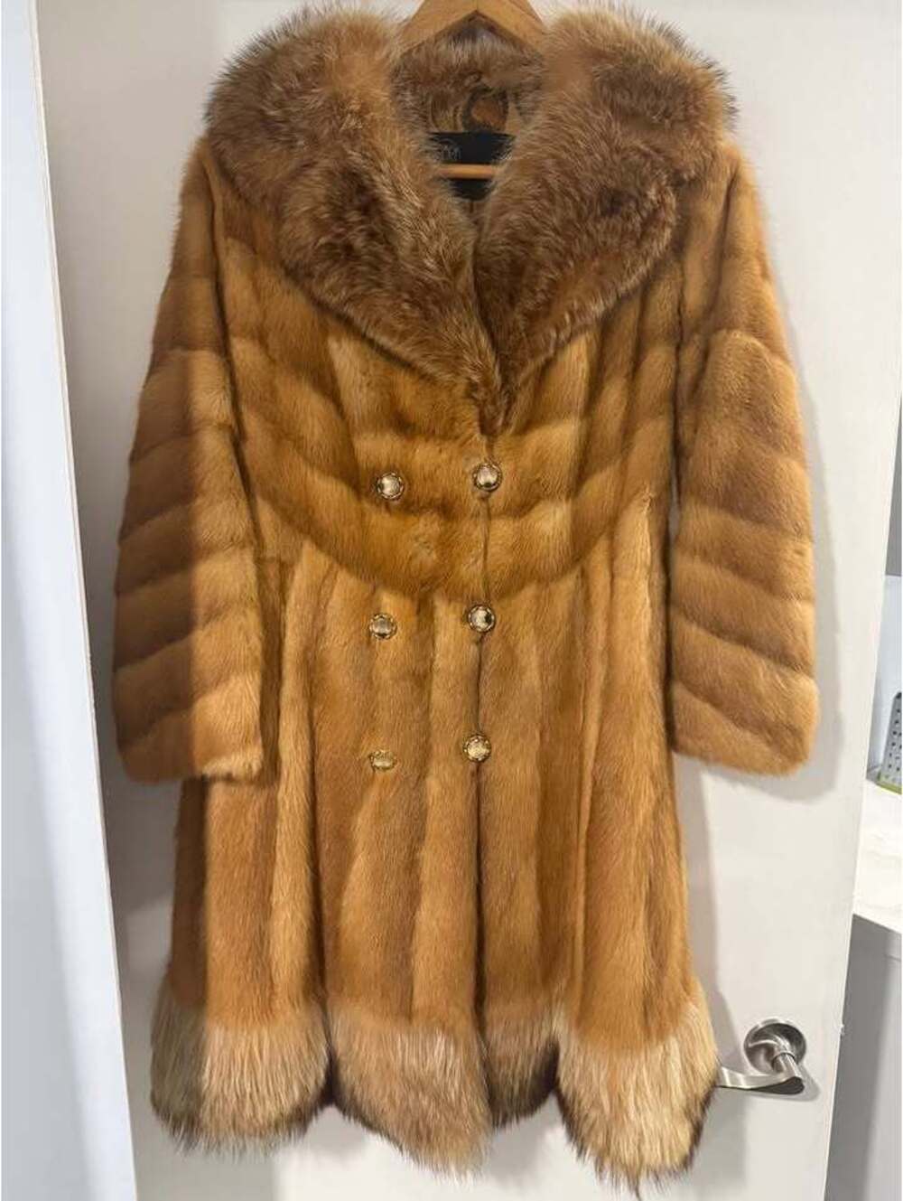 Vintage Reinard-Dunkel Real Fur Coat Pieced Mink Chevron & Fox Collar  S/M